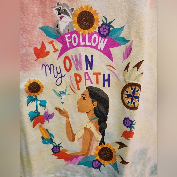 Pocahontas Follow My Path Floral Youth Tie-Dye T-Shirt Disney NWT - Picture 3 of 5